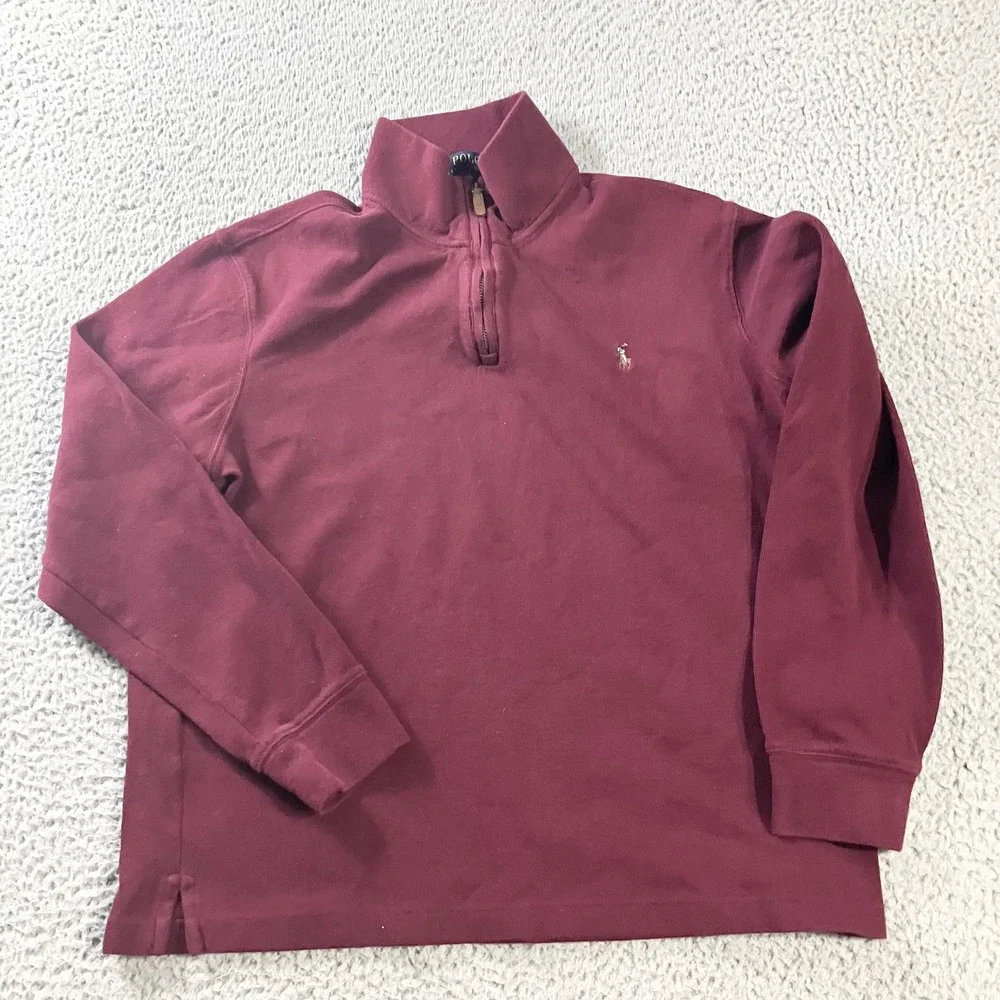 Polo Ralph Lauren Sweater Mens Large Red Estate‎ Rib 1/4 Zip Mock Neck Cotton
